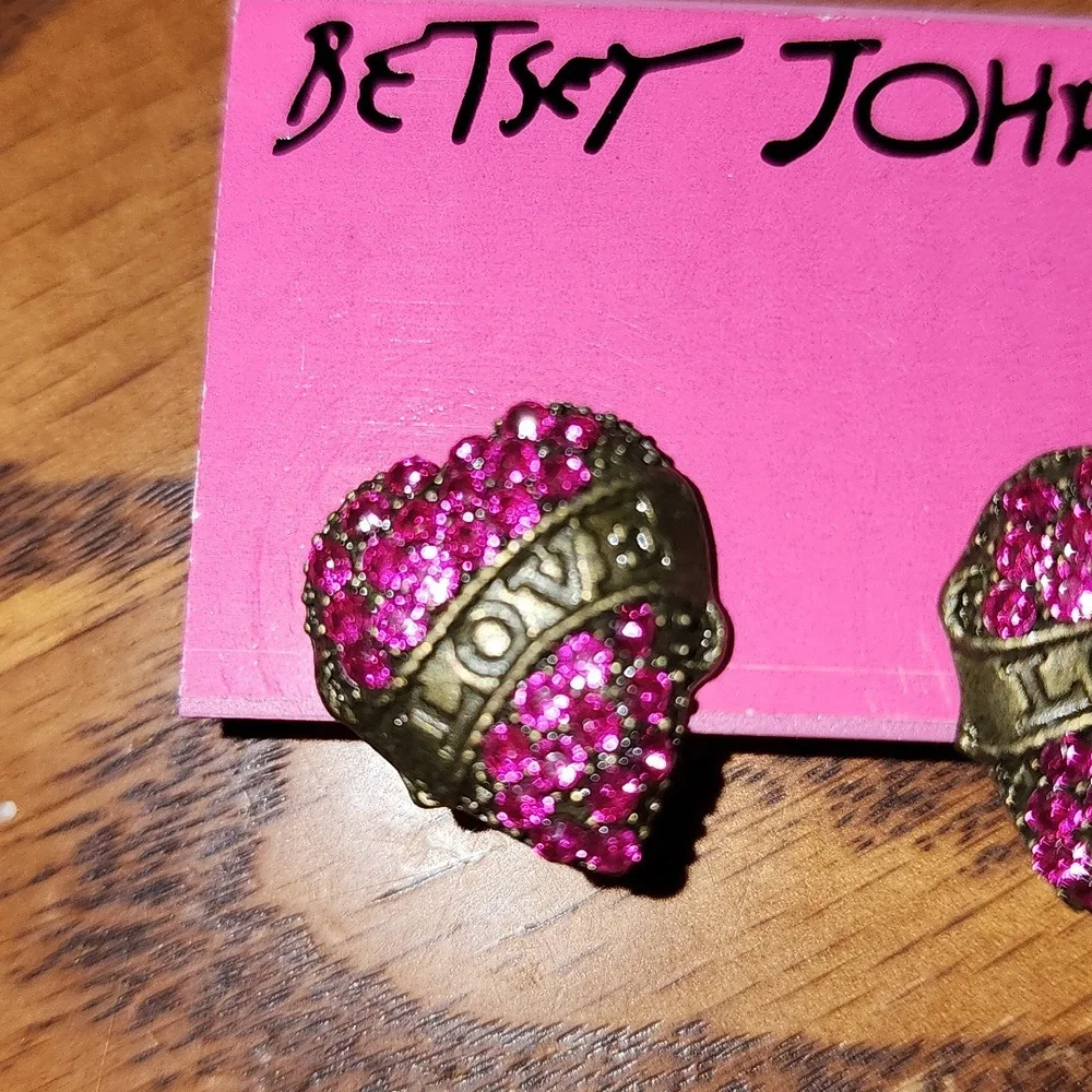 Betsey Johnson Pink Gemstone Heart Earrings - Picture 2 of 6